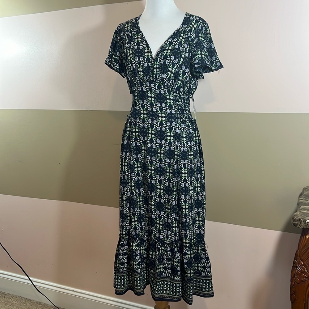 Max Studio Floral Flutter Sleeve Ruffle Midi Dress Size Medium - Picture 3 of 11